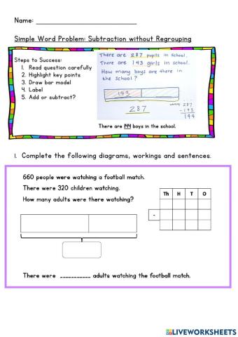Simple Word Problem Subtraction Without Regrouping