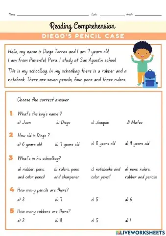 School Objects Reading Comprehension 2