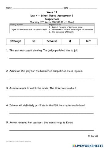 Conjunctions and Cloze test