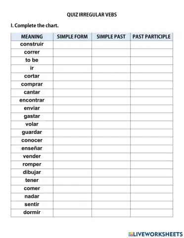 General irregular verbs quiz