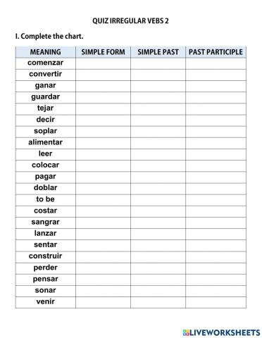 General irregular verbs quiz 2