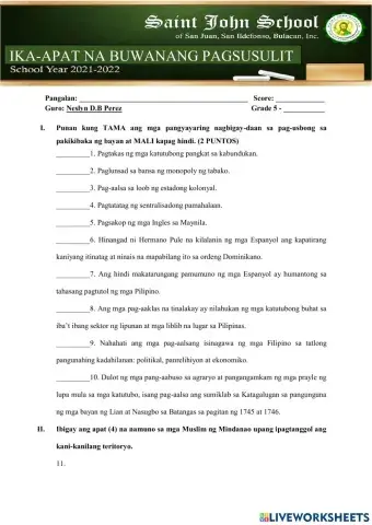 Ika-Apat na Buwanang Pagsusulit sa AP 5