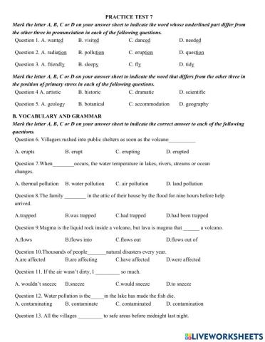 Grade 8- Mid term 2- Test 7