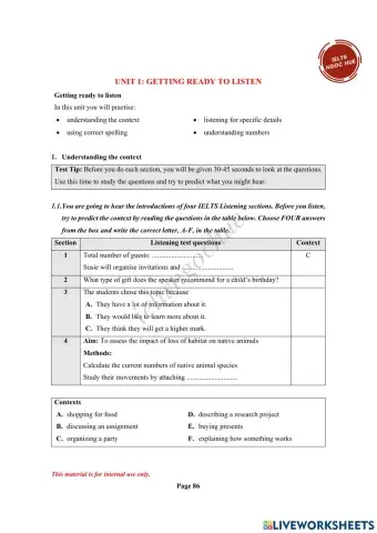 Unit 1 - GETTING READY FOR LISTENING 