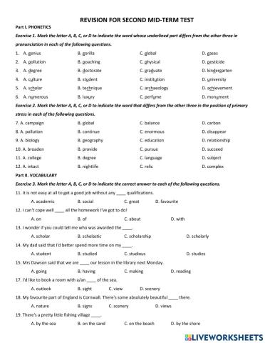 Revision second mid-term test g11
