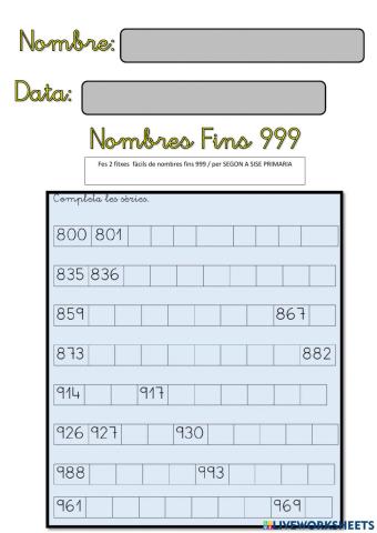 Nombres fins 999