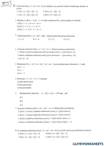 Wielomiany karta pracy