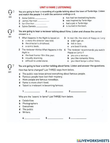 Unit 6 listening fame