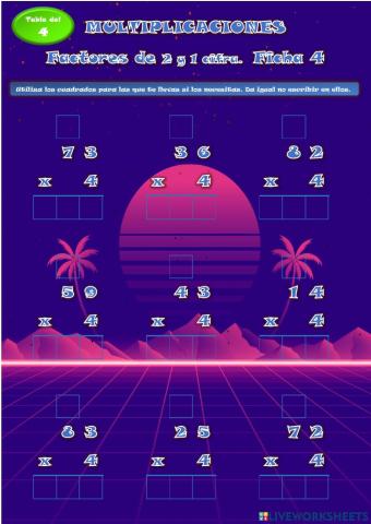 MULTIPLICACIONES 2 cifras x 4. Ficha 4
