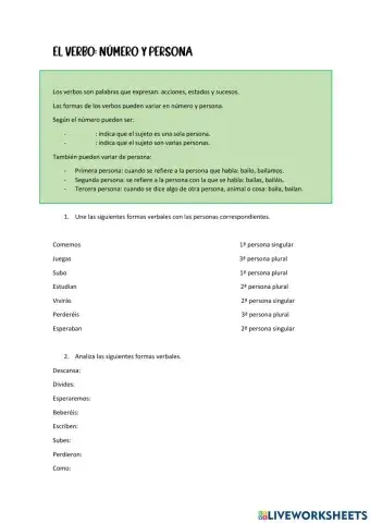 Verbo: número y persona