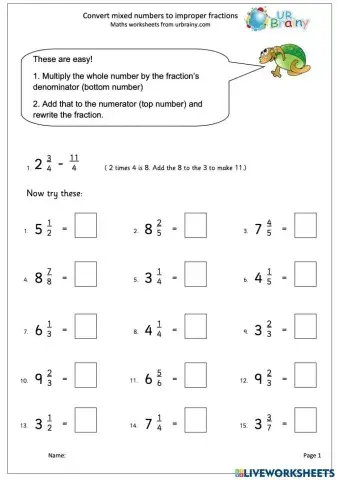 Converting Mixed Numbers to Improper Fractions
