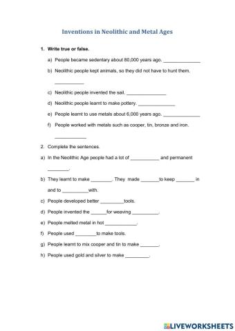 Neolithic age and metal ages