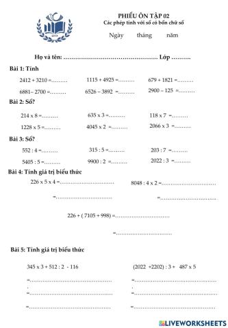 Các phép tính phạm vi 10000