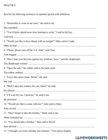 Reported speech with infinitives