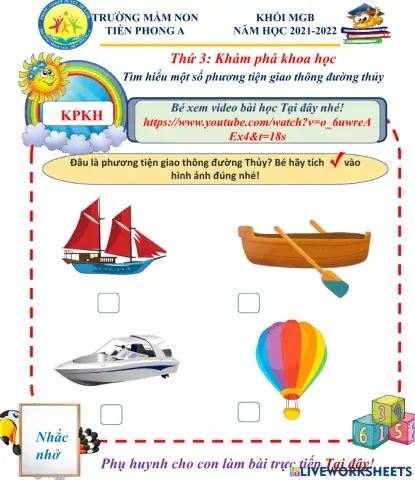 Bé hãy tích vào đáp án đúng