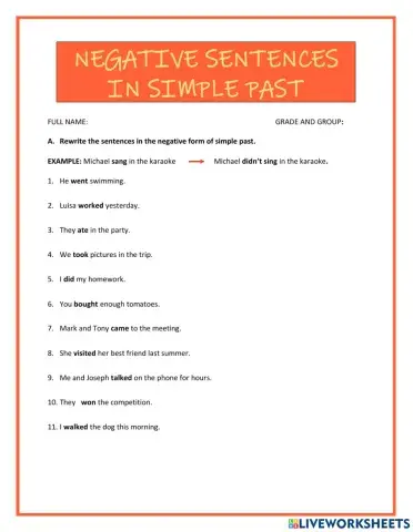 Negative sentences in simple past