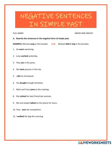Negative sentences in simple past