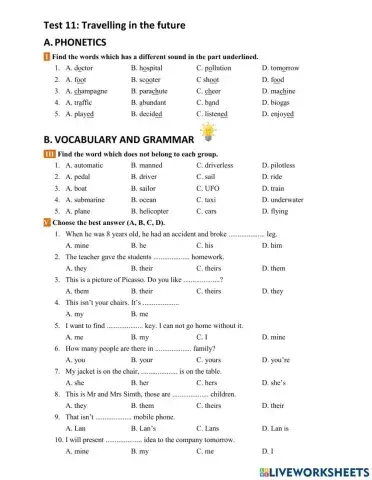 Test Unit 11: Travelling in the future