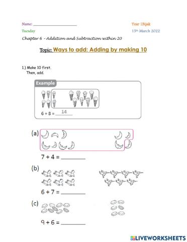 Adding by making 10 (within 20)