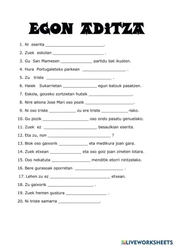 Egon aditza 1 lehenaldian