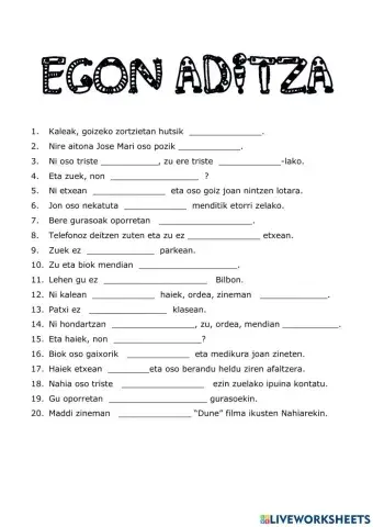 Egon aditza 2 lehenaldian