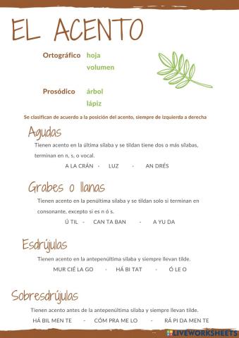 El Acento y su clasificación