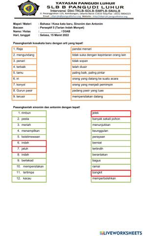 Bacaan Perseptif 5 - Kosa kata baru, Sinonim, Antonim