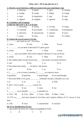 TA6 - De on tap giua hoc ky 2