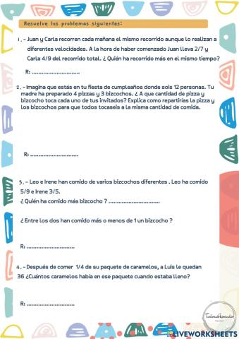 Problemas para trabajar de fracciones