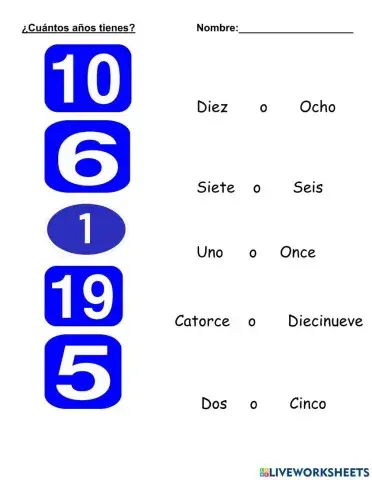 Spanish Numbers Up to 20