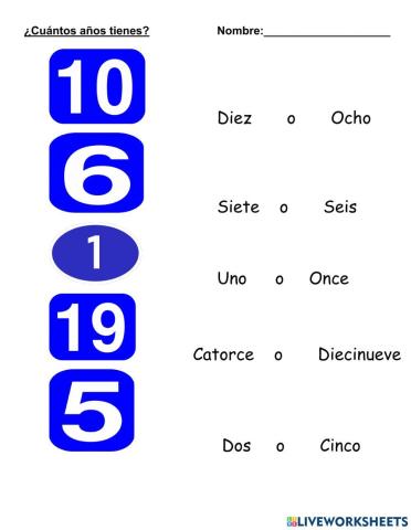 Spanish Numbers Up to 20