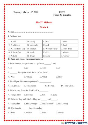 Đề ôn kiểm tra giữa kỳ TA