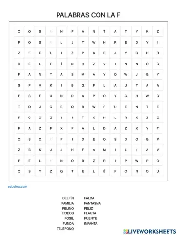 Sopa de letras con la f