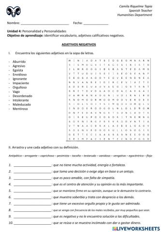 Adjetivos calificativos negativos