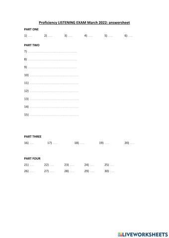 Proficiency listening ANSWERSHEET