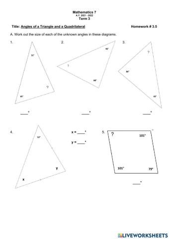 Angles of a Triangle and a Quadrilateral