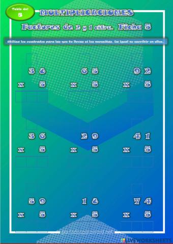 MULTIPLICACIONES 2 cifras x 5. Ficha 5