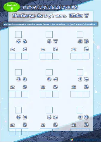 MULTIPLICACIONES 2 cifras x 5. Ficha 7