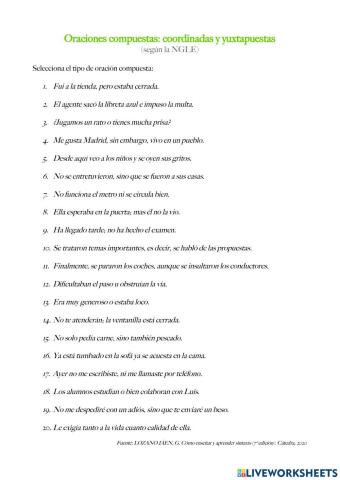 Oraciones compuestas: coordinadas y yuxtapuestas