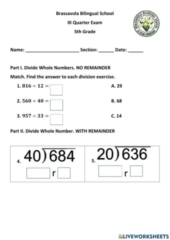 5th III Quarter Exam