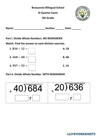 5th III Quarter Exam