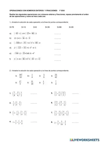 Operaciones con enteros y fracciones