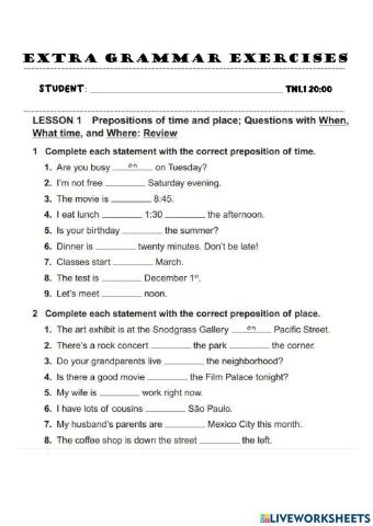 Extra grammar activity