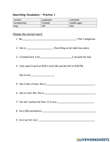 Describing People - Fill and Match