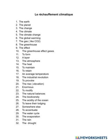 l´environnement vocabulaire 2 le réchauffement climatique 