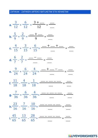 Zatikien arteko batuketak eta kenketak
