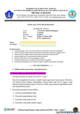 PTS tema 7 tahun pelajaran 2021-2022