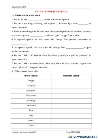 Unit 8 - reported speech