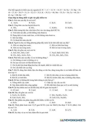 Ôn thi giữa kì II hóa 8