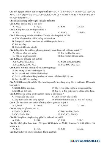 Ôn thi giữa kì II hóa 8